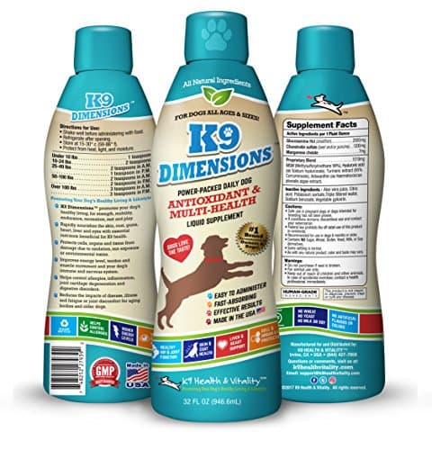 All-Natural Dog Hip and Joint Multi-Health Premium Supplement: Hip & Joint Functions, Immune System, Pain & Inflammation – Liquid Glucosamine, Chondroitin, MSM, Turmeric, Antioxidants - 32 FL OZ