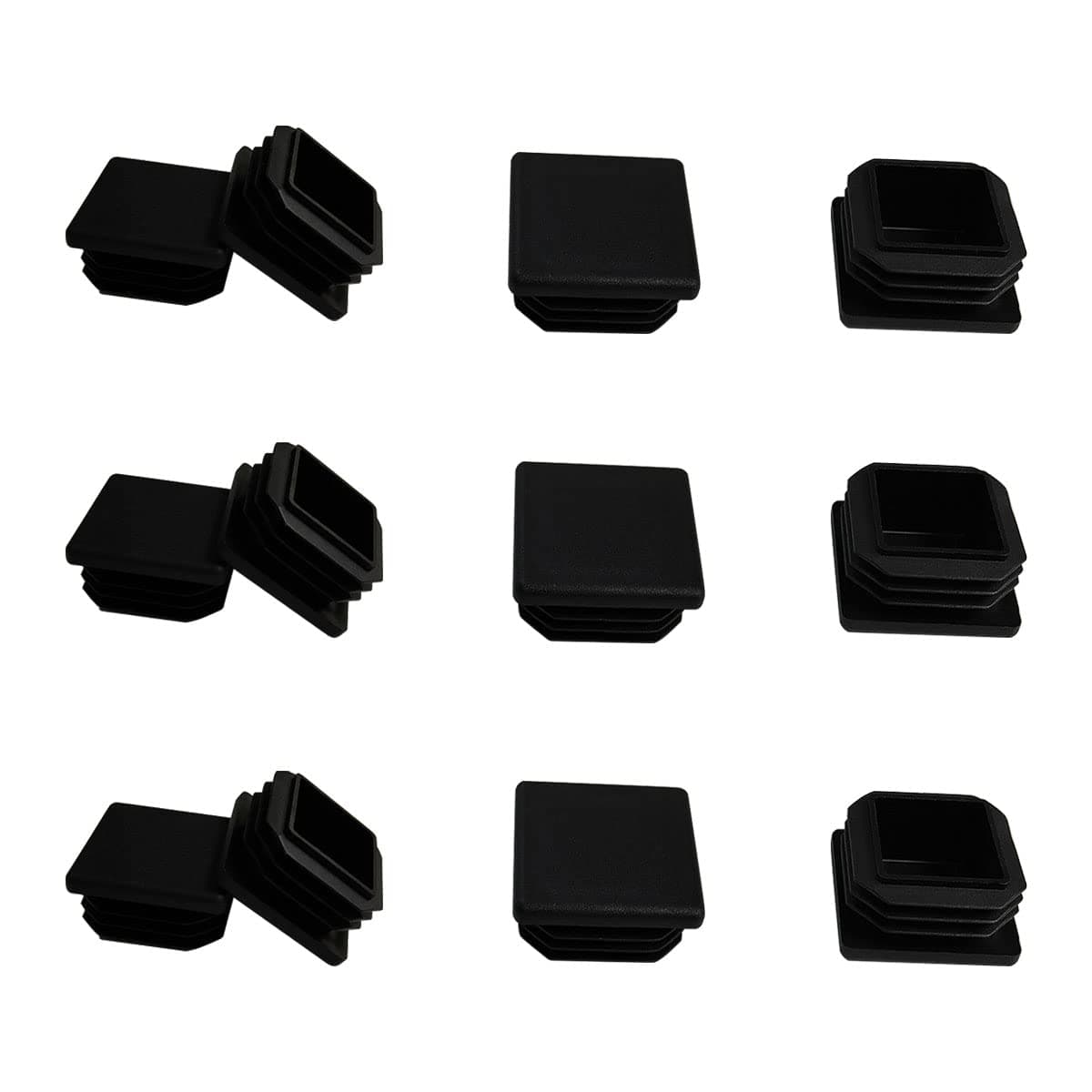 12 Pack 1.25 Inch Square Plastic Plugs, Black, Square Tube End Caps, Non-Slip, Anti-Scratch, Plastic Grip