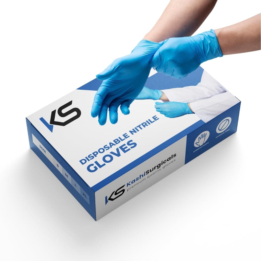 KS Powder Free Nitrile Hand Gloves, Food Grade, Made in Malaysia (Large, Blue, Box of 80) (Large)