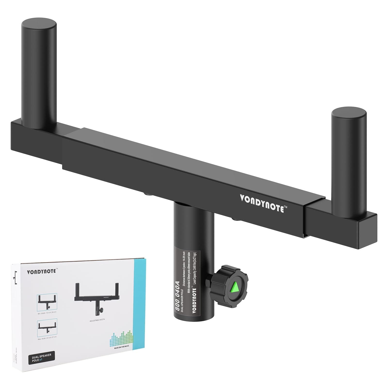 Dual Speaker Mount Bar Mounting Fork Bracket Speaker Pole Width Adjustable, Single