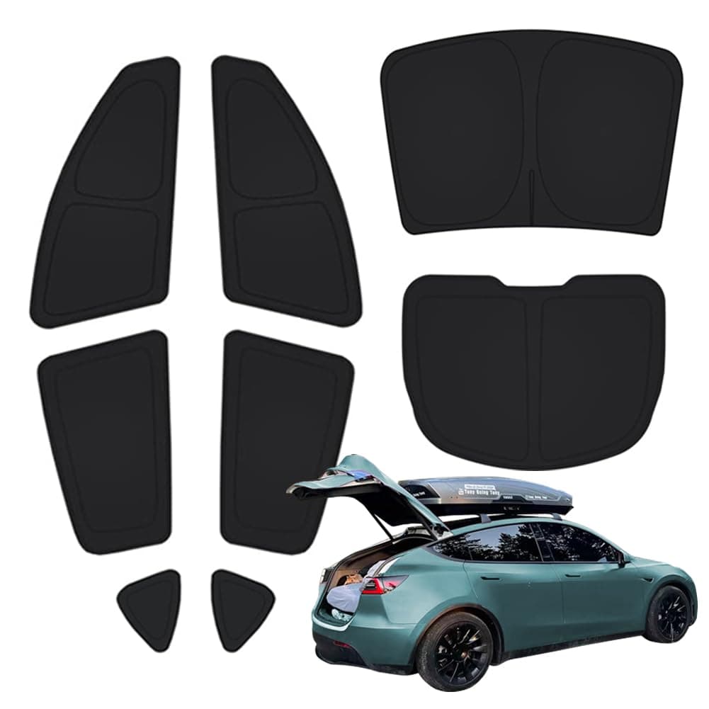 TESBEAUTY Camping Privacy Curtains Especially Designed for Tesla Model Y, Upgraded 4-Layer Material Thick Dark 8-Piece Camping Shades, Sunshade UV Blocker Foldable 100% Fit