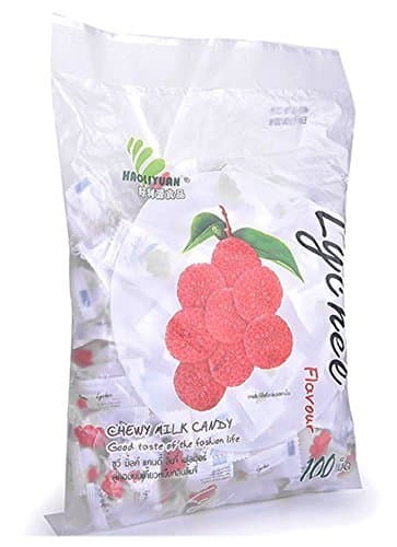 Gummy Candy Haoliyuan Lychee Flavor Sweet Soft Chewy Fruit Milk Individual Pack, 100 Piece