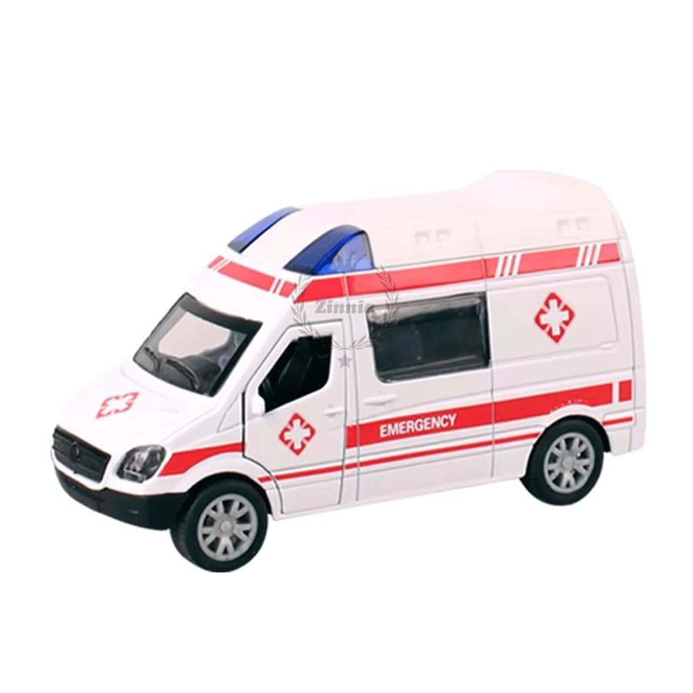 Zinnia Metal Ambulance Toys for Kids, Pull-Back & Door- Openable Emergency Vehicles Toys for Boys & Girls, Die-cast Metal Friction Powered Ambulance Toys for Kids (Metal AMBULACE Van)