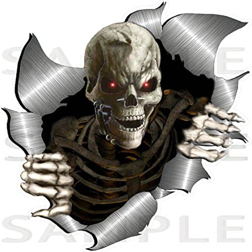 Large Size Single Metal Rip Open Torn Skeleton Skull Sticker