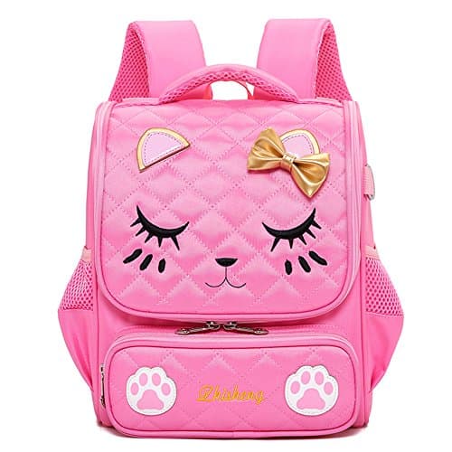 Moonmo Cute Cat Face Pink Kitty Waterproof School Backpack Girls Book Bag (Small, Pink1)