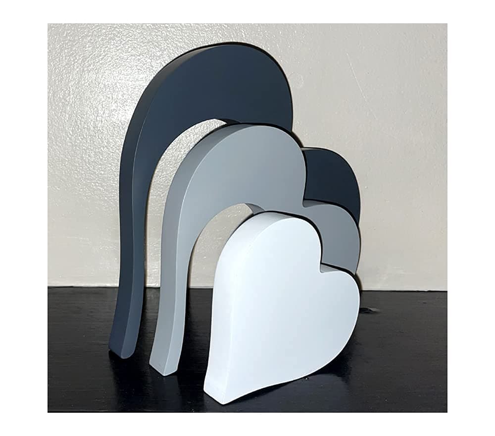 Wooden Love Hearts Home Decorations Pack of 3 – Dark Grey, White & Grey Living, Bedroom, Dining Room or Hallway Shelf Decor – Hotel & Home Ornaments – House Decoration Gift Ideas