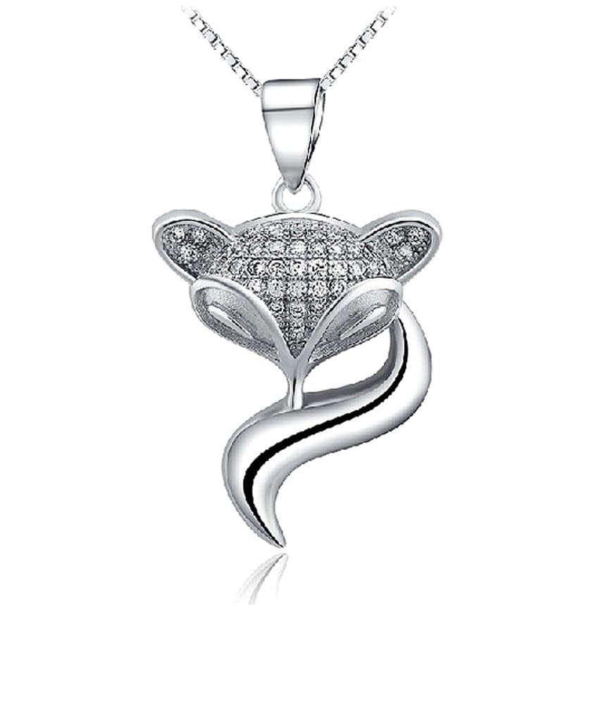 Celebrity Jewellery 925 Sterling Silver Tiny Fox Shaped Pendant Rhinestone Fashion Necklace for Women