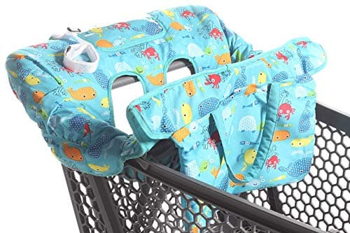 Shopping Cart Covers for Baby - Baby High Chair Cover - Toy Loops, Pockets, Bottle Strap and Fun Sea Pattern - Germ Protection Seat Cover for Baby Boys and Girls - Perfect Registry Baby Shower Gift