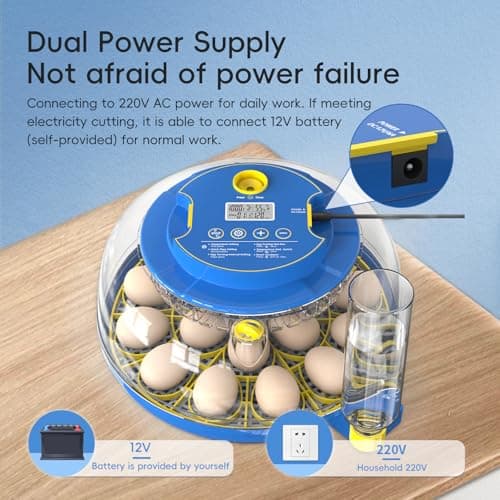 Incubators for Hatching Eggs Automatic Egg Incubator with Temperature Control Humidity Display 12 18 48 Egg Capacity for Chicken Duck Goose Eggs Digital Display Auto Turner 360° View (Blue, 18 Egg)