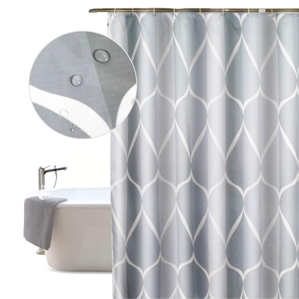 Asly Shower Curtains Mould & Mildew Resistant 180 x 180 cm (71 x 71 Inch) Bathroom Curtain Liner with 12xHooks (Elegant Grey, Polyester)