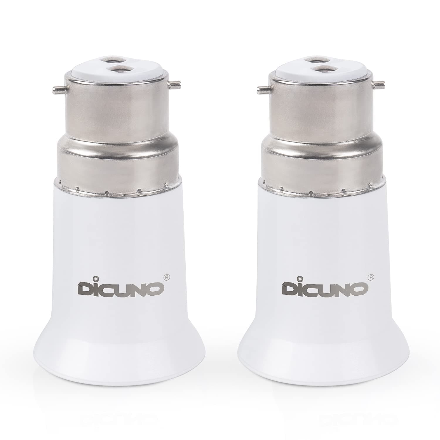 DiCUNO B22 to E27 Socket Converter, Socket Adapter, Bayonet to Screw Edison, BC to ES Lamp Base Adapter for LED Bulbs and Incandescent Bulbs and CFL Bulbs-2 Packs