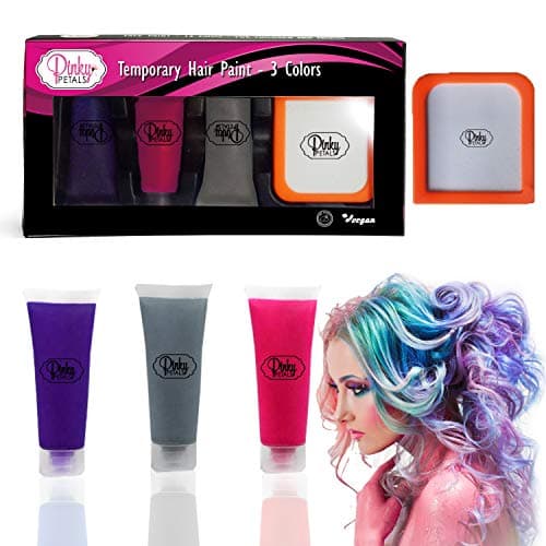 Hair Paint 3 COUNT Vibrant, Long Lasting Temporary Hair Color Cream Pinky Petals (Pinkk/Purple/Silver)