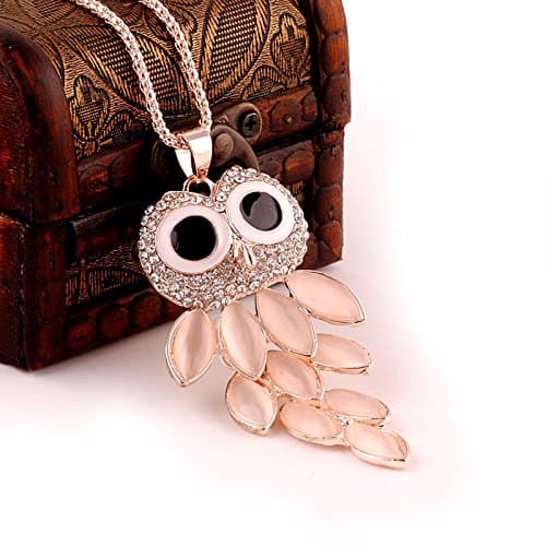 Libaraba Luxury Korea Style Owl Opal Pendant Long Necklace,Fashion Sweater Necklace