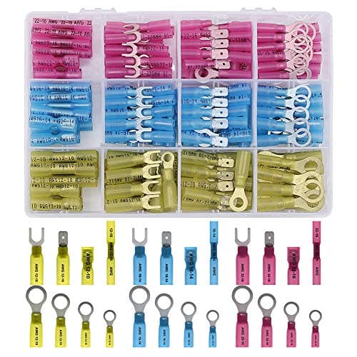120pcs Heat Shrink Wire Connectors - Waterproof Solder Seal Electrical Wire Connector Kit Splice Crimp Wiring Terminal - 24 Sizes 8 Styles 3 Colors with Case