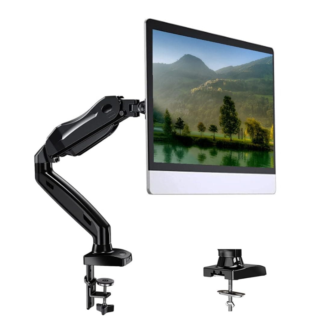 Tony Stark Single Arm Gas Spring Computer Monitor Stand, Height Adjustable Stand Desk VESA Mount up to 32 inch Monitor, 360 Degree Rotation & Tilt, Weight Capacity 7 kg (Black)