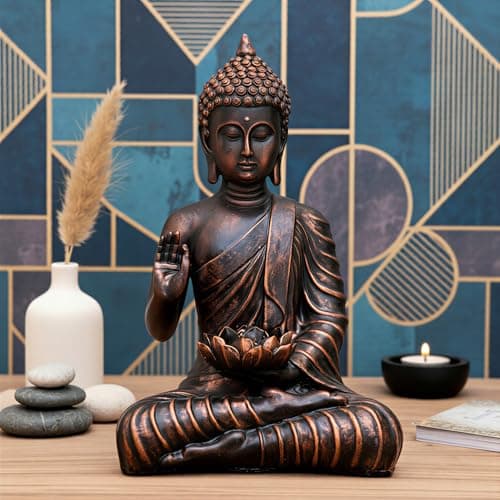 New Meditating Sitting Buddha Statue showpiece Idol Home Decor Items for Living Room and Gifts (Antique Copper, Medium)