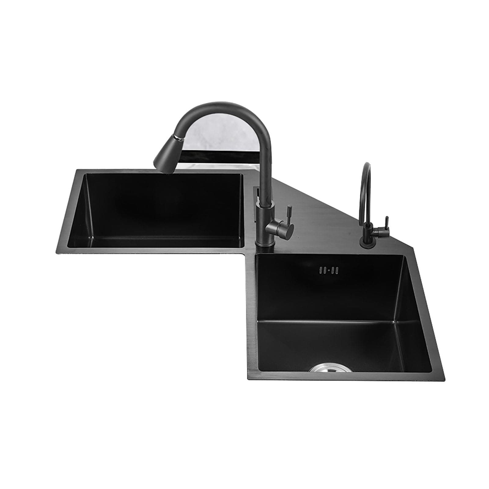 Corner Kitchen Sink, Bar Sink with Pull Down Sprayhead Faucet, Laundry Sink for Home Hotel Cafe Restaurant, Black