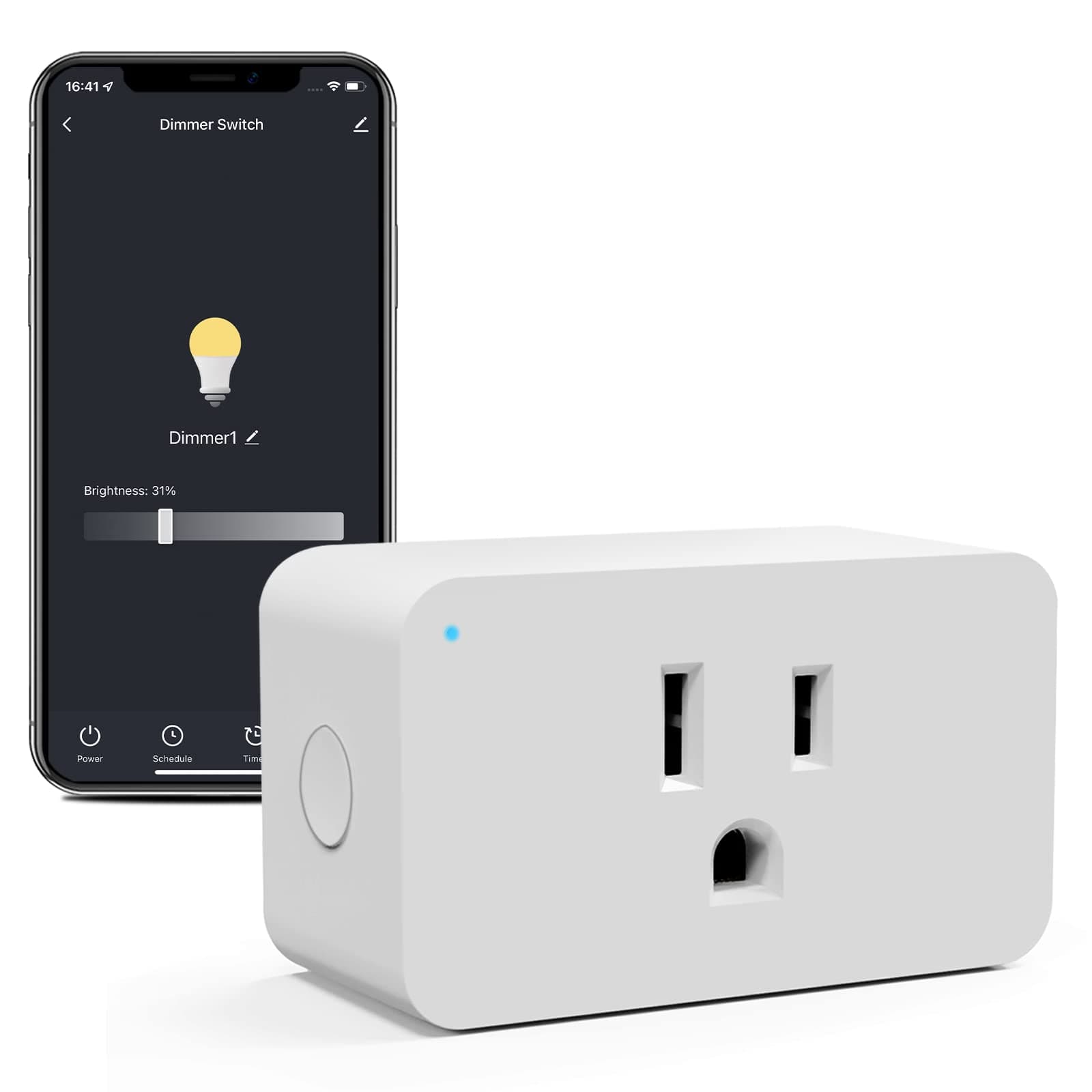 WiFi Dimmer Smart Plug Compatible with Alexa Google Home for Voice Control Mini Smart Outlet Socket with Timer Wireless Remote Control Max Power 300W, No Hub Required, 2.4GHz 1 Pack