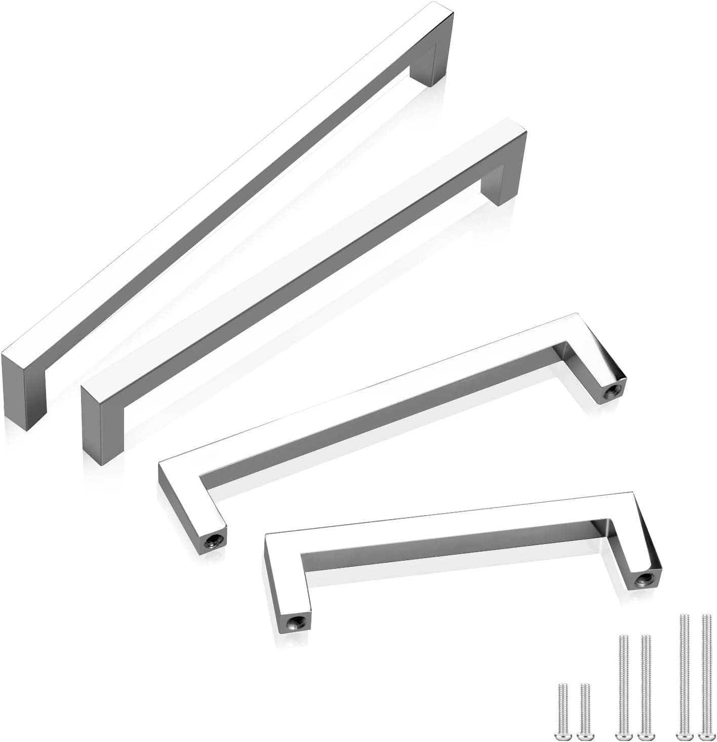 GOBEKOR 5 Pack Polished Chrome Cabinet Pulls Solid Drawer Pulls 3-3/4in(96mm) Hole Centers, Square Bar Kitchen Cupboard Handles Cabinet Hardware