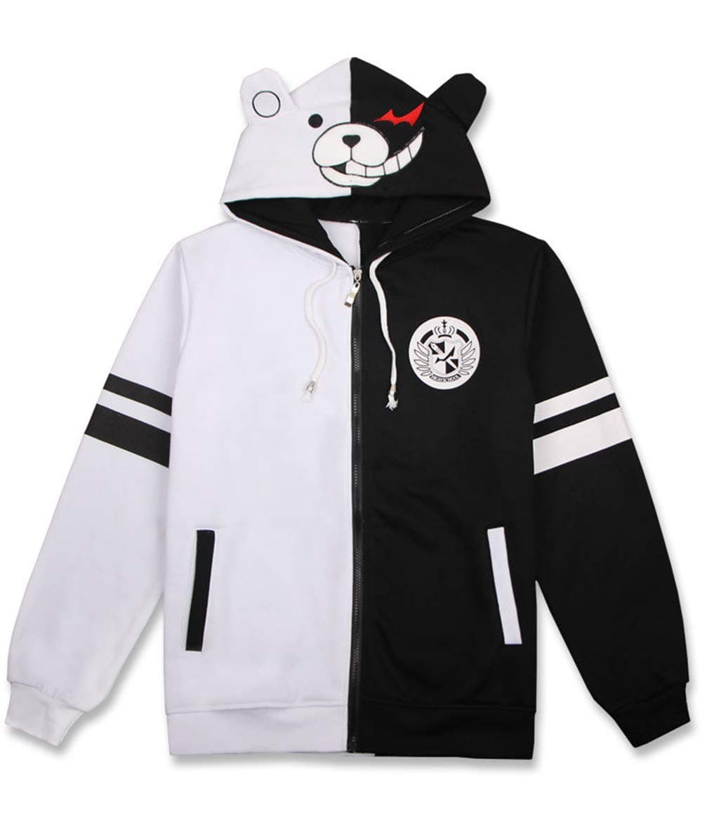 Coslover Black White Bear Hoodies Anime Cosplay Costume Zipper Unisex Jacket Uniform