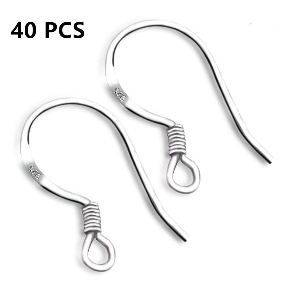 ChicU 925 Sterling Silver French Wire Earring Hooks Fish Hook Earrings Sterling Silver Ear Wires 40 PCS