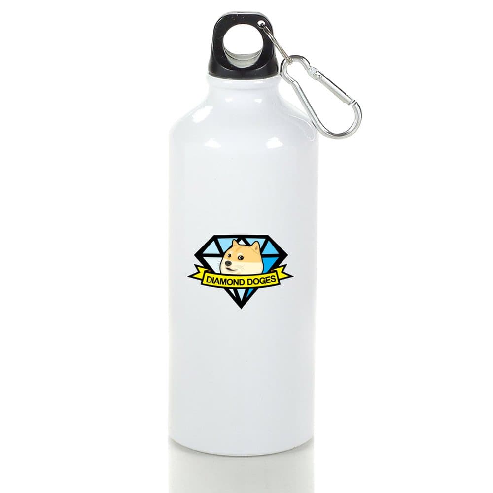 MZONE Diamond Doges Stylish Aluminum Travel Water Bottle White With Carabiner Hook,400-600ml /6.5OZ