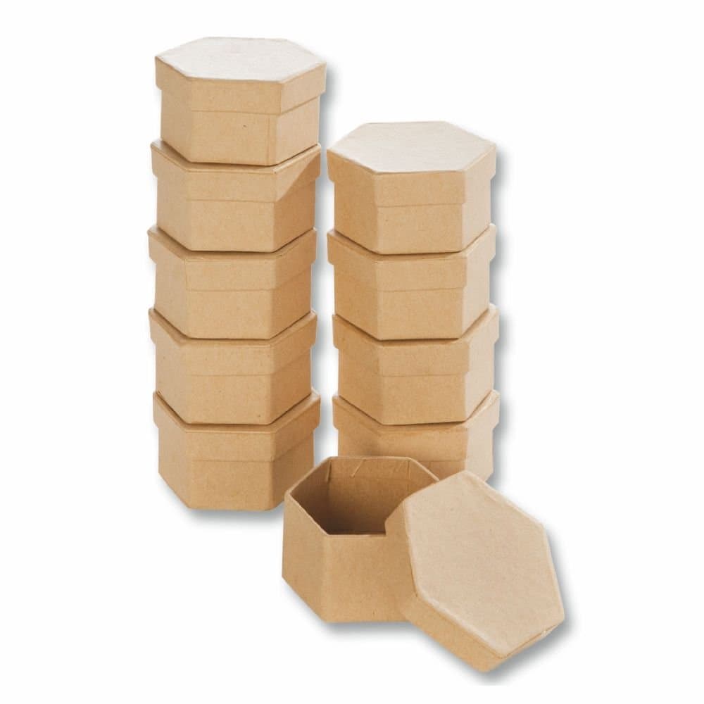 Creleo 790260 Cardboard Boxes Hexagonal Craft Boxes with Lid (Pack of 10) 7.5 x 6.5 x 4 cm