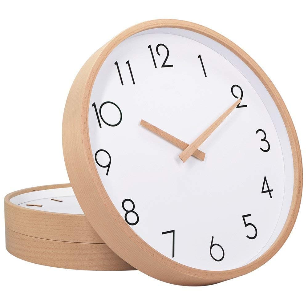 Ruitong Wall Clock Wood 12" Silent Large Wood Wall Clocks Digital Wall Clock Non Ticking For Night Table Kitchen Office Vintage Home Decor