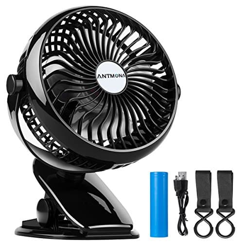 Antmona Battery Operated Fan, Clip on Fan, Portable/Rechargeable/Desk/Stroller Fan with 360 Degree Rotation, 2600mAh Battery for Baby Stroller, Car, Gym, Office, Outdoor, Traveling, Camping