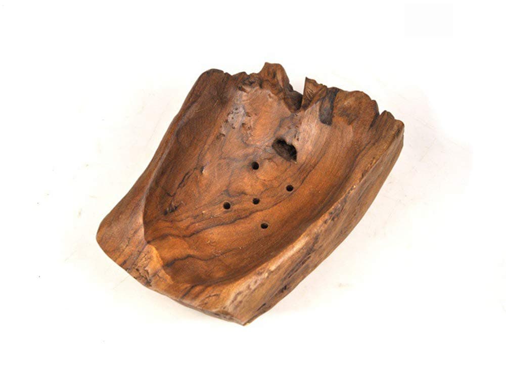 Thailand Teak Wooden Soap Dish with Drainage, Rectangular, Hand Craft, Natural Wooden Holder for Sponges, Scrubber