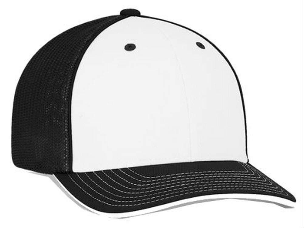 Pacific Headwear Trucker Flexfit Cap Hat Moisture-Wicking (White/Black, Youth)