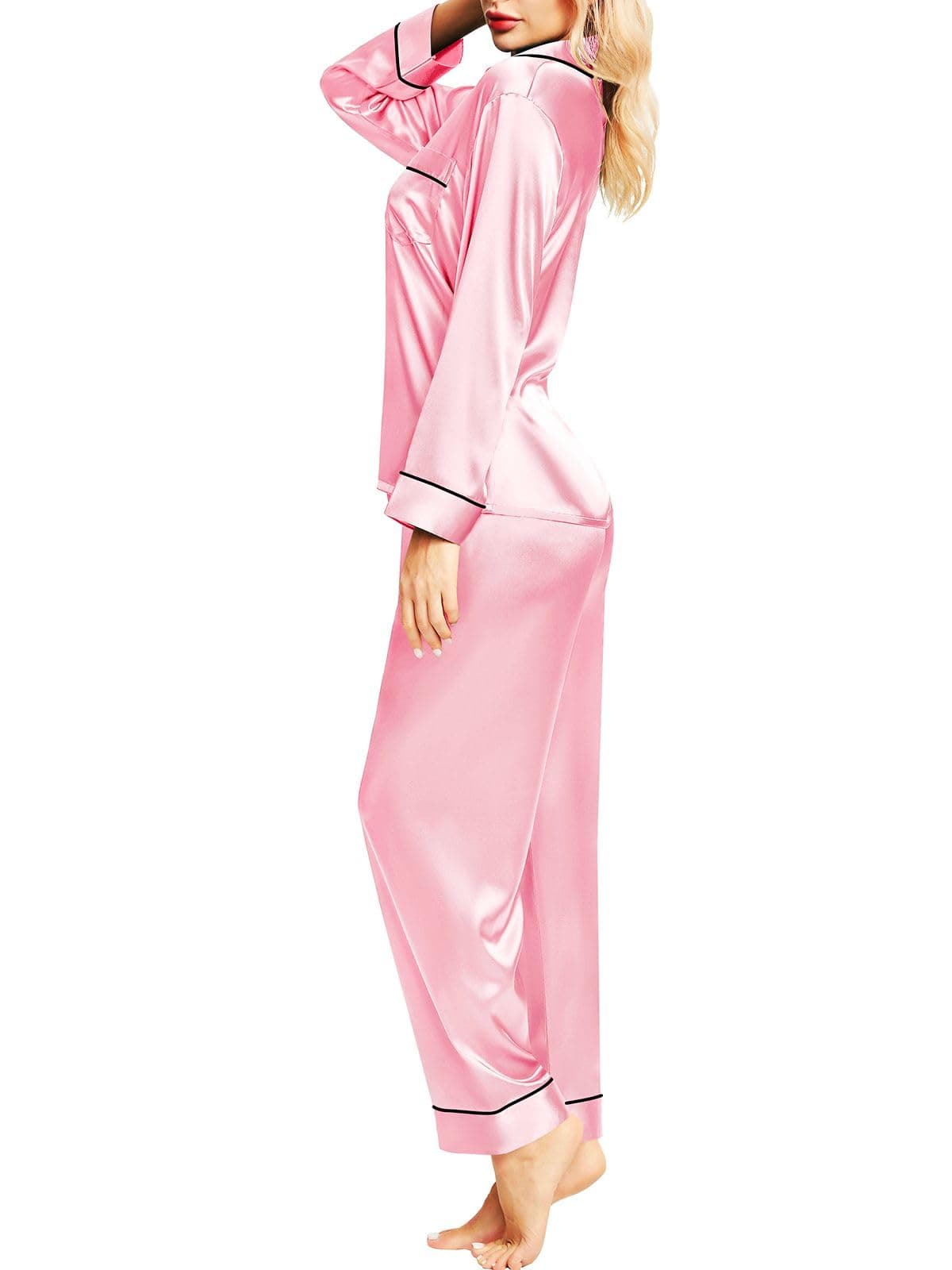 SIHA Satin Silk Pajamas for Women Pajama Set With Long Sleeve Button-Down Satin Pajamas Sleepwear XS-3XL