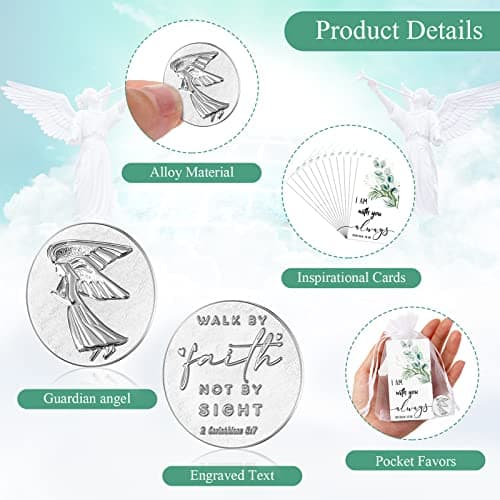 72 Pcs Funeral Favors for Guests Pocket Angel Coin Inspirational Christian Bible Quotes Angel Charm with I Am with You Always Cards Funeral Favor for Home Family Baptism Christian Gift