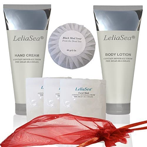 LeliaSea 6 in 1 Spa Gift Basket Dead Sea Minerals • World Renown Luxury Hand Cream, Body Lotion, 3 Facial Masks and Mud Soap • Great Gifts for Women or Men