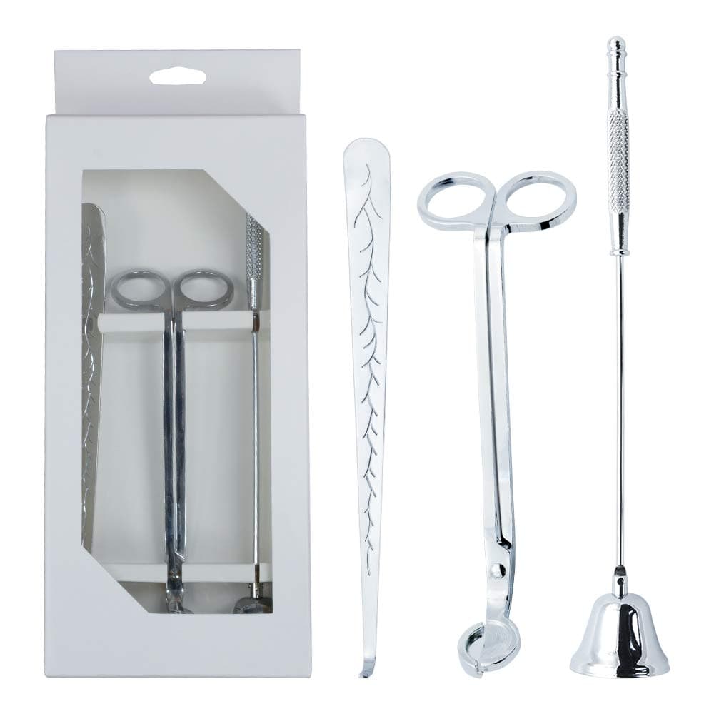 Candle Snuffer, Wick Trimmer, Candle Accessory Set, Candle Wick Dipper with Gift Package, 3 in 1 Candle Tool Kit, Great for Scented Candles Lovers (Silver)