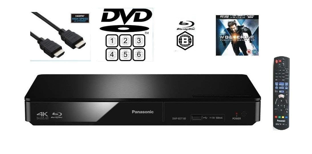 Panasonic DMP-BDT180EB MULTIREGION DVD player with Smart Network 3D Blu-ray Player/Remote control/HDMI Lead/Wolverine Demo Disc.