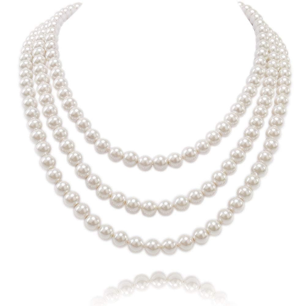 Kalse 3 Strands 4mm Simulated Pearl Choker Chunky Bib Necklace 17 18 19 inch