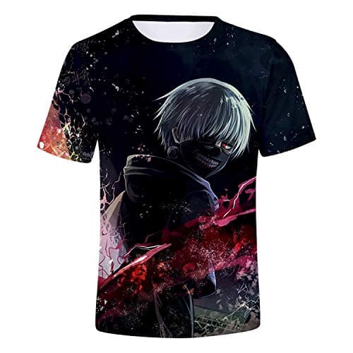 Unisex Tokyo Ghoul Split Face T-Shirt Ken Kaneki 3D Graphic Print Short Sleeve