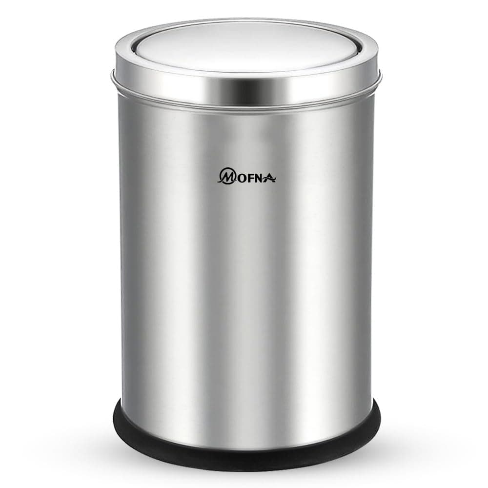 mofna Stainless Steel Swing lid dustbin, Garbage Bin, Trash Can, with removable lid For Home, Kitchen, Bathroom, Office & Commercial Use - 10x14 In -18 Liter, Silver, Pack of 1