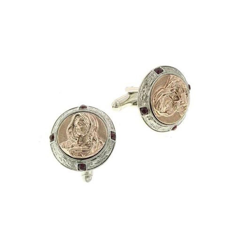 The Vatican Library Rose Gold Silver Mary Red Crystals Cufflinks