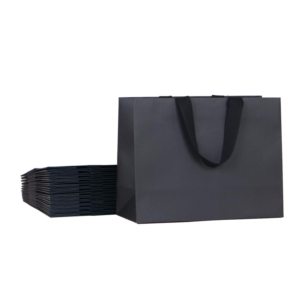 12pcs, 11.8x4.7x9" (2) Medium Size, Black Paper Bags with Black Cotton Handles, Thick Sturdy Durable Gift bags