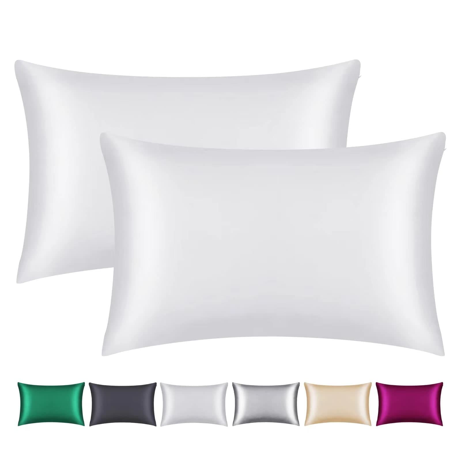 Smbeope 100% Mulberry Silk Pillowcase 2 Pack for Hair and Skin,with Hidden Zipper,Both Sides 22 Momme Natural Silk Pillow Cover,Soft Breathable & Smooth (White, Standard)