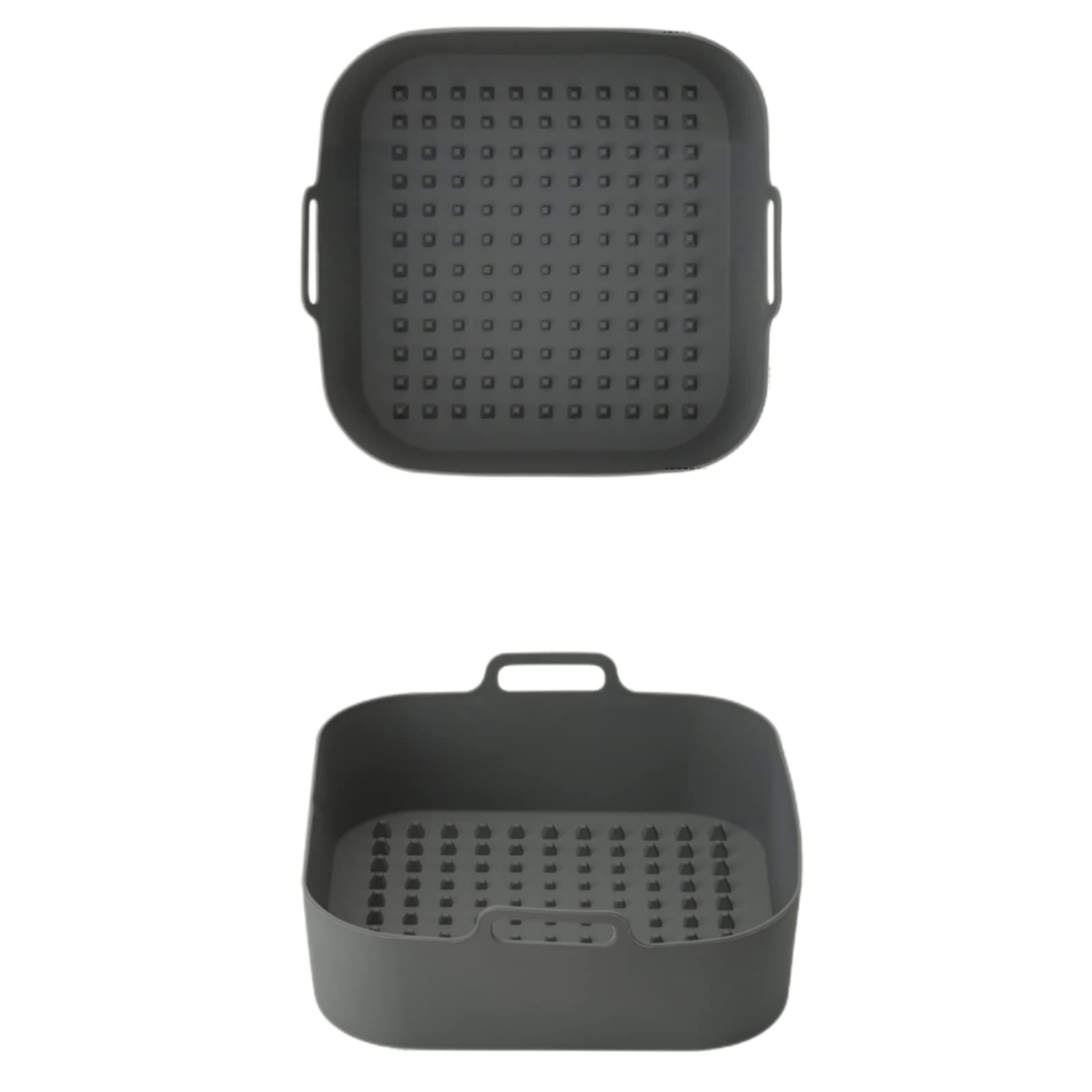 HONPOLO Silicone Baking Pan Square Air Fryer High Temperature Resistant Non-Stick Oil Easy to Clean Baking Mat Double Ear Integrated Silicone Pot Mat, 3D Ventilation Size: 20cm x 20cm x 6cm (grey)