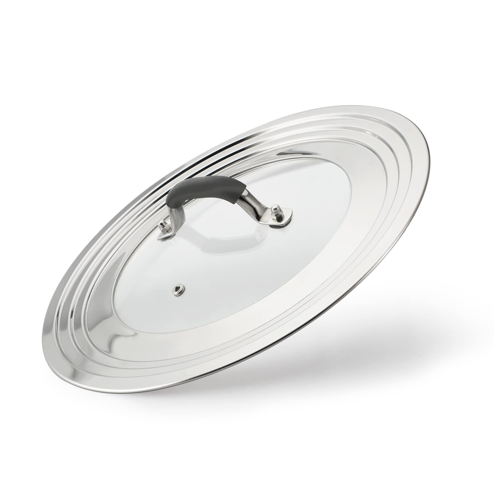 Universal Pans Pots Lid Cover Fit All 7 Inch to 12 Inch Pots / Pans /Woks Stainless Steel and Glass Lid with Heat Resistant Knob - Black