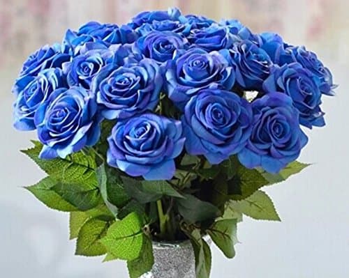 Nument(TM) 10PCS Artificial Silk Latex Rose Flowers Bouquet Real Touch Flowers for Wedding Bridal Bridesmaid Home Decoration (blue)