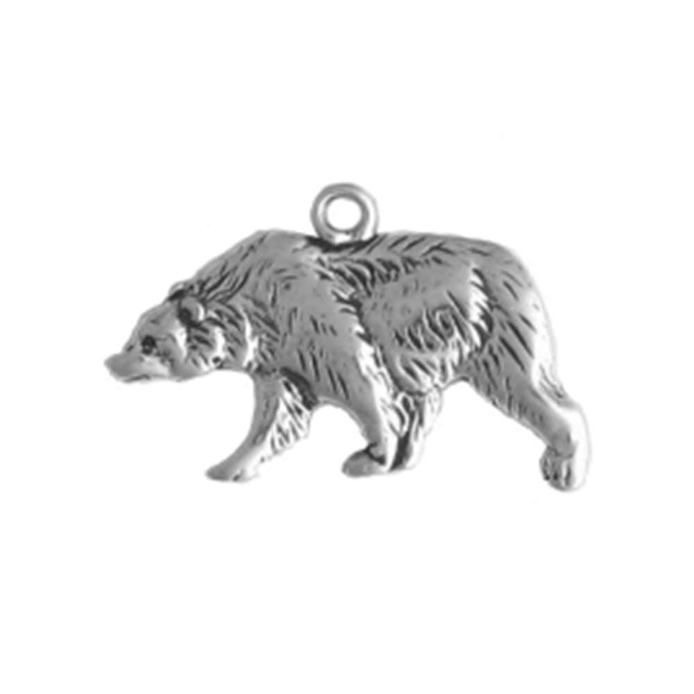 925 Sterling Silver Native American Indian Walking Bear, Left Charm Pendant