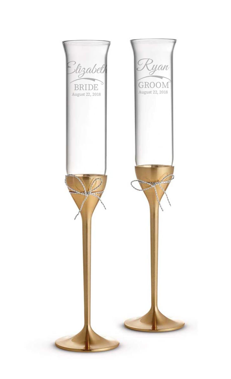 Vera Wang Personalized Love Knots Gold Wedding Champagne Flutes, Set of 2 Custom Engraved Champagne Glasses, Accessories and Gifts for the Bride and Groom