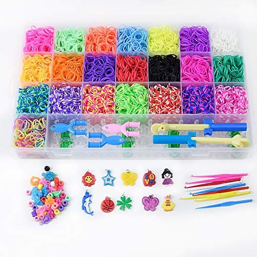 6800PCS Loom Rubber Bands, DIY Rubber Band Refill Kit for Make Bracelets, Ornaments, Kids Art Crafts Bracelet Making Set with Hooks, Charms (D)