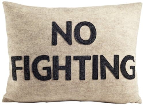 Alexandra Ferguson No Fighting 14 by 18-Inch Decorative Pillow, Oatmeal Felt/Charcoal Felt