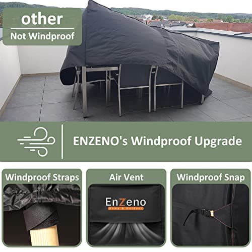 Enzeno Outdoor Garden Furniture Covers - Waterproof with Air Vent, Patio Table and Chair Set Cover, Heavy Duty Oxford Fabric 200X160X74cm
